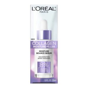 L'Oreal Paris Collagen Moisture Filler Moisture Bounce Face Serum, Glow Serum with Collagen, Glycerin, and Squalane for Bouncy, Radiant, Hydrated Skin