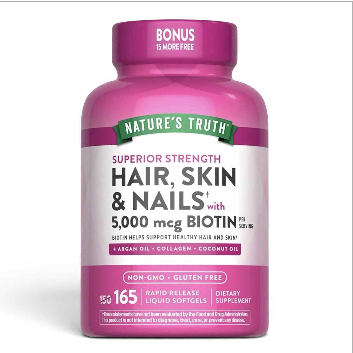 Nature's Truth Hair, Skin & Nails Vitamin | 5000 mcg Biotin | 165 Softgels